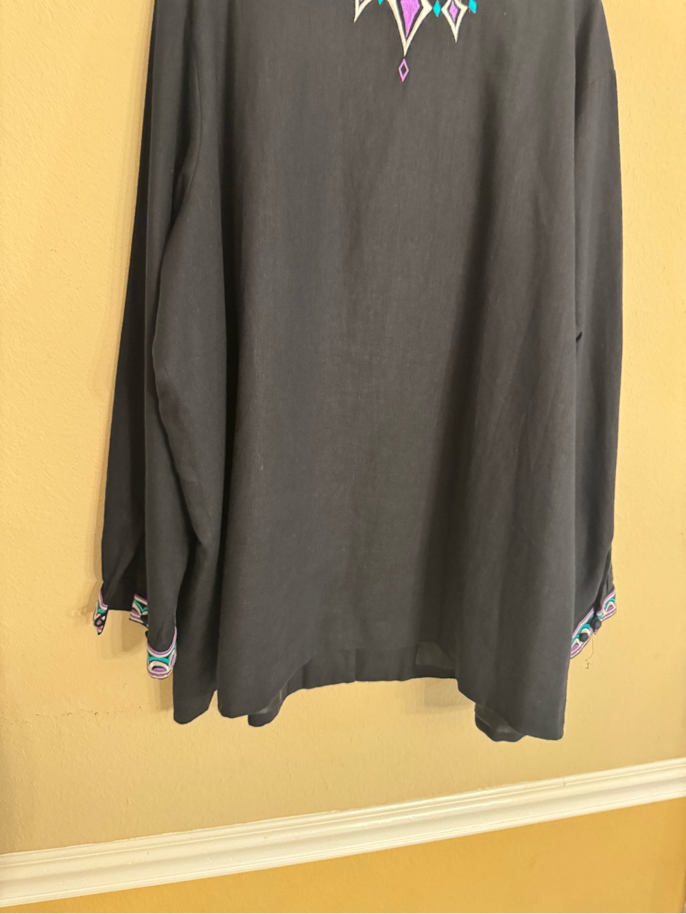 Bob Mackie Wearable Art Womens Plus Size 3X Embroidered Jacket Linen Black Blue - Picture 14 of 16